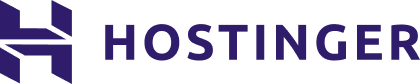 Hostinger logo in purple with geometric icon and wordmark on a transparent background